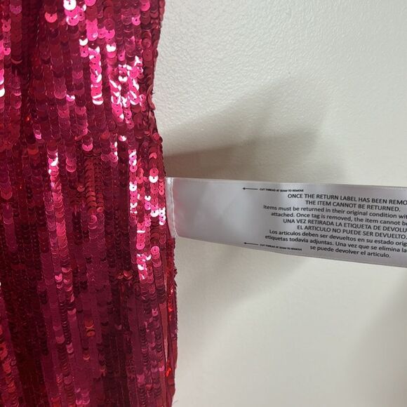 Mac Duggal SPAGHETTI STRAP V-NECK SLIP GOWN in lipstick sequins dress size 6 - Picture 7 of 13